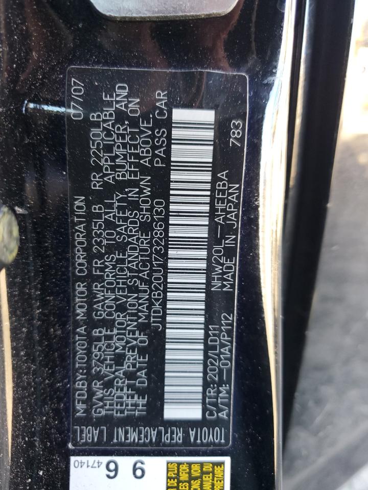 2007 Toyota Prius VIN JTDKB20U173286130 Copart auction photo, front end / side damage thumbnail 12