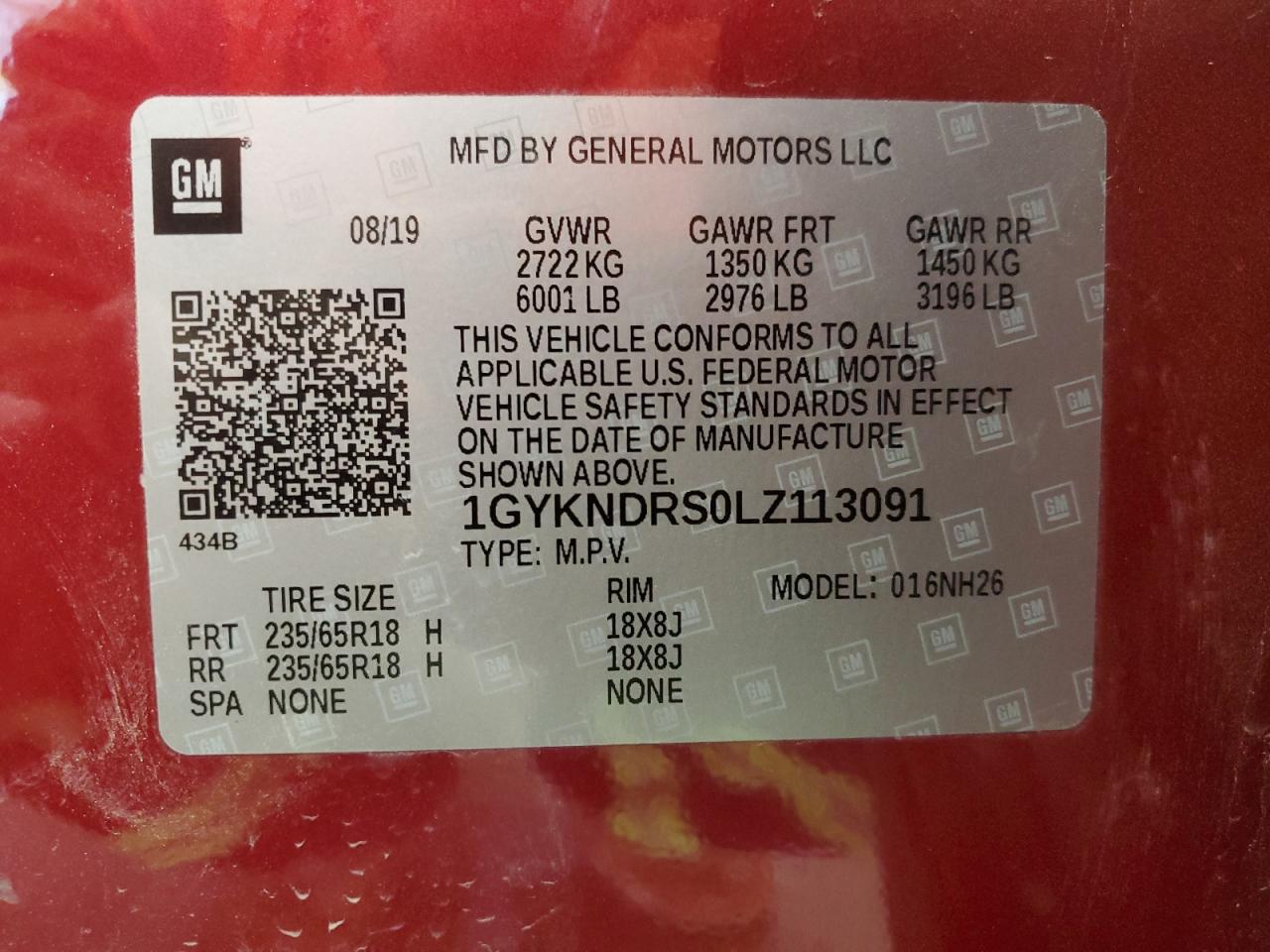 2020 Cadillac XT5 VIN 1GYKNDRS0LZ113091 Copart auction photo, front end / rear end damage thumbnail 14