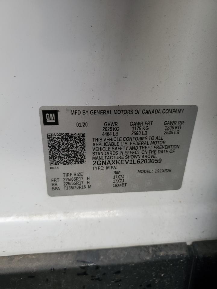 2020 Chevrolet Equinox VIN 2GNAXKEV1L6203059 Copart auction photo, front end / side damage thumbnail 13