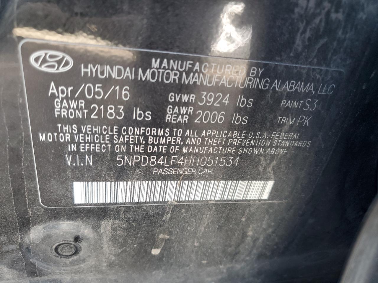 2017 Hyundai Elantra VIN 5NPD84LF4HH051534 Copart auction photo, side / front end damage thumbnail 12