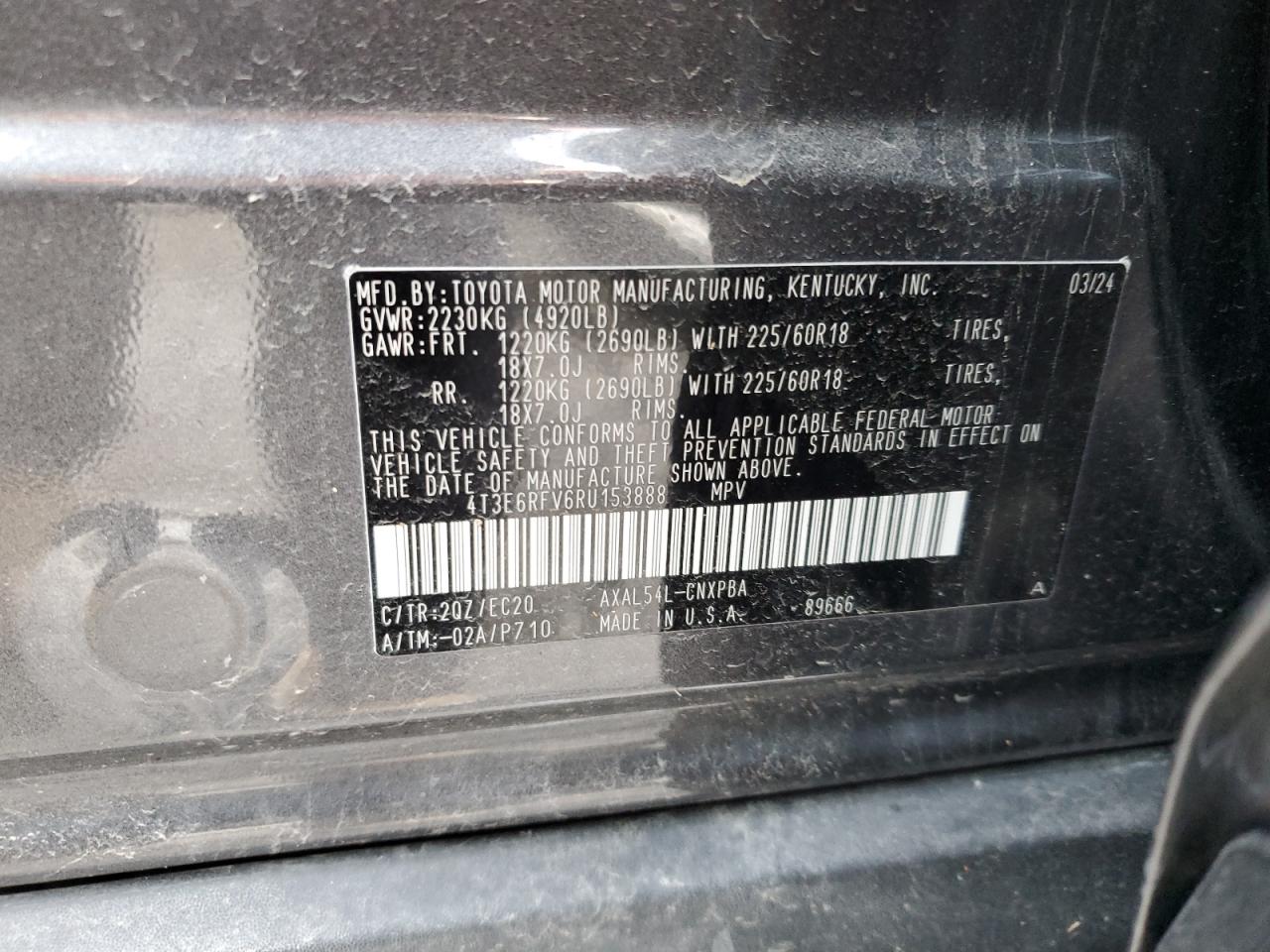 2024 Toyota RAV 4 VIN 4T3E6RFV6RU153888 Copart auction photo, front end / side damage thumbnail 13