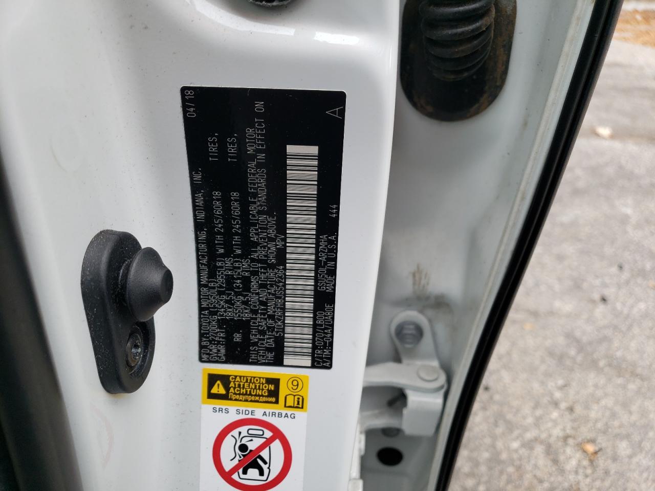 2018 Toyota Highlander VIN 5TDKZRFH8JS542364 Copart auction photo, side / front end damage thumbnail 13