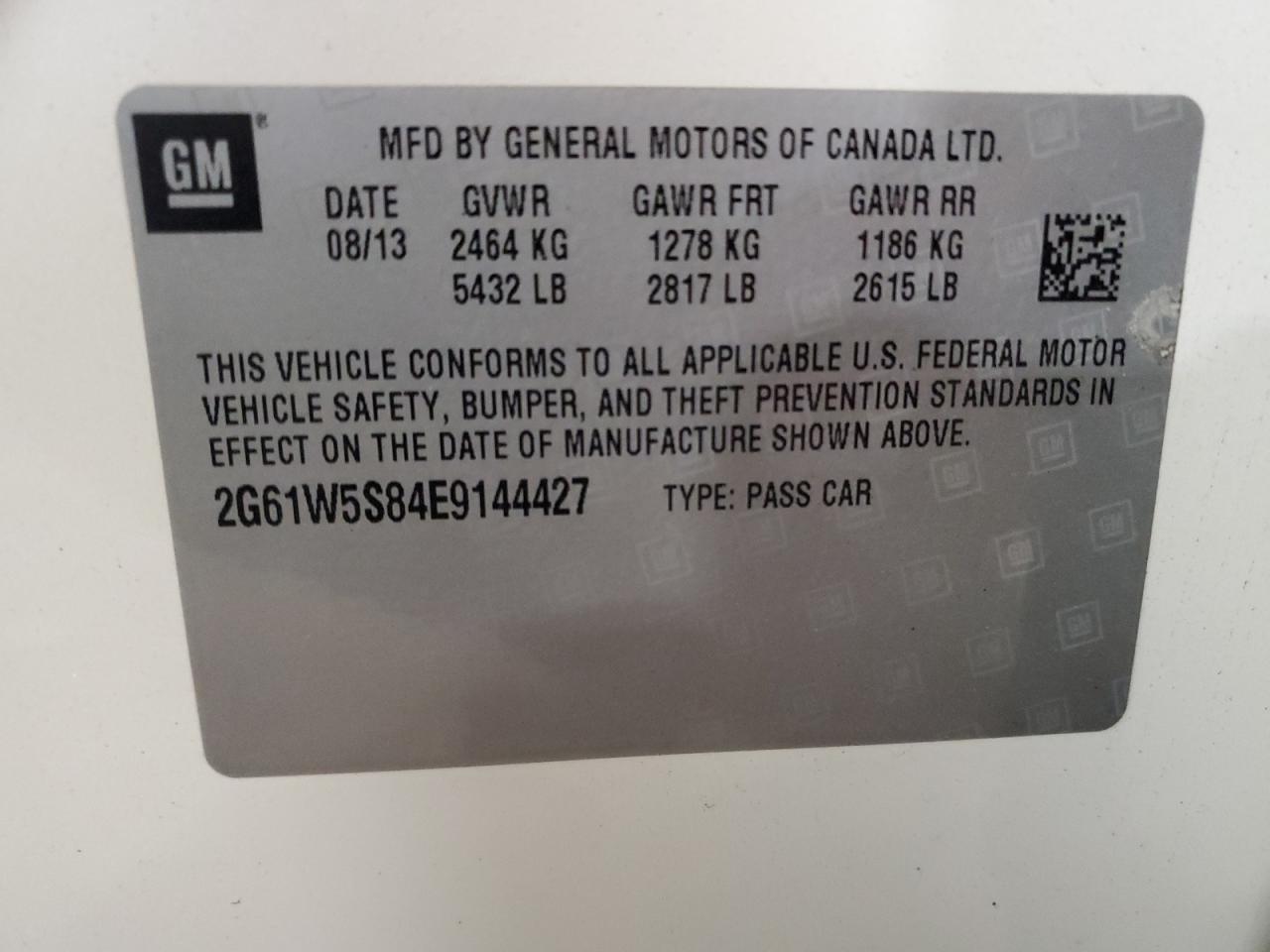 2014 Cadillac XTS VIN 2G61W5S84E9144427 Copart auction photo, side damage thumbnail 13