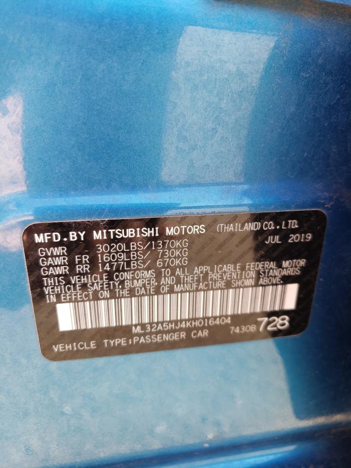 2019 Mitsubishi Mirage VIN ML32A5HJ4KH016404 Copart auction photo, side / rear end damage thumbnail 15