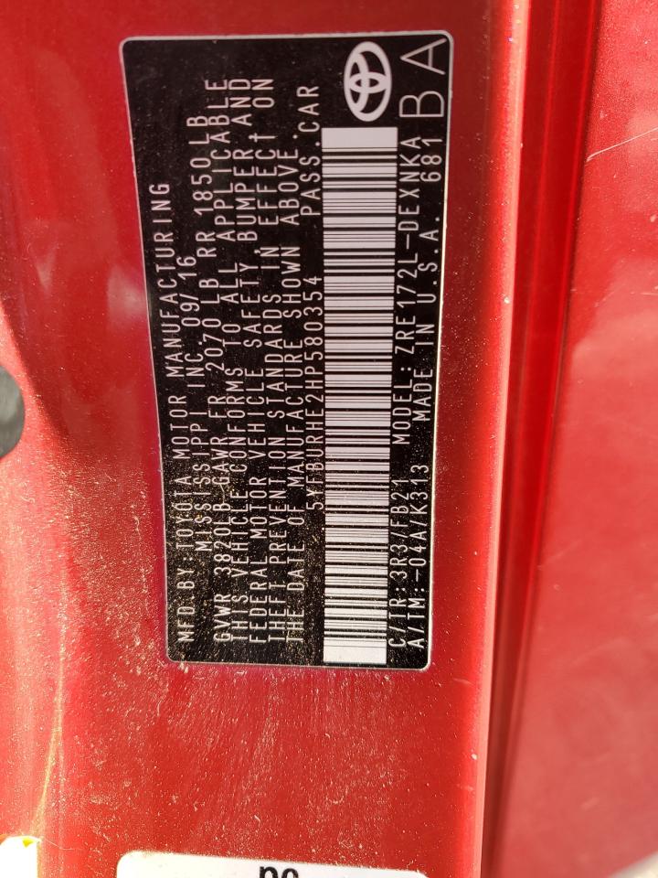 2017 Toyota Corolla VIN 5YFBURHE2HP580354 Copart auction photo, all over / minor dent/scratches damage thumbnail 15