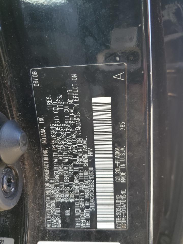 2008 Toyota Sienna VIN 5TDZK22C48S213630 Copart auction photo, minor dent/scratches / side damage thumbnail 13