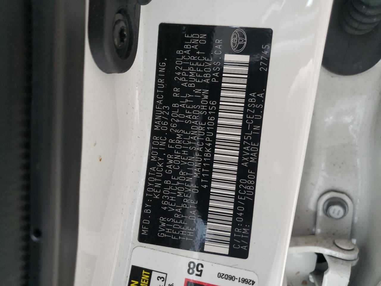 2023 Toyota Camry VIN 4T1T11BK4PU106156 Copart auction photo, rear end damage thumbnail 12