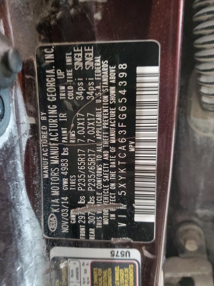 2015 KIA Sorento VIN 5XYKTCA63FG654398 Copart auction photo, front end / side damage thumbnail 15