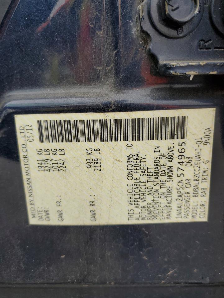 2012 Nissan Altima VIN 1N4AL2AP5CN574965 Copart auction photo, all over damage thumbnail 12