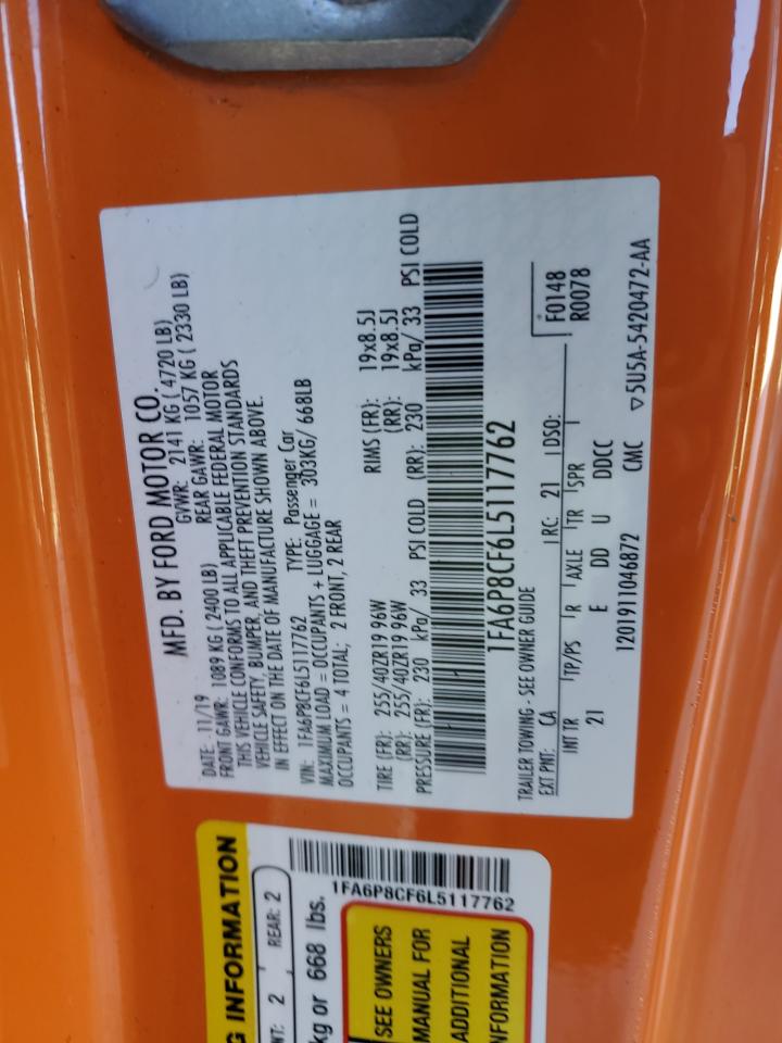 2020 Ford Mustang VIN 1FA6P8CF6L5117762 Copart auction photo, all over damage thumbnail 12