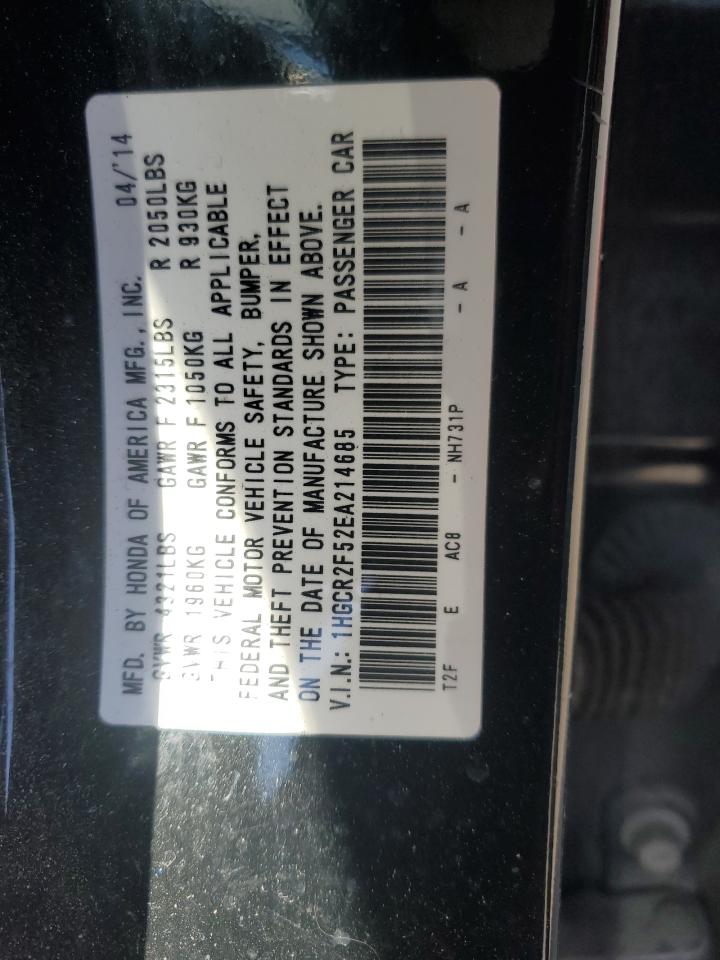 2014 Honda Accord VIN 1HGCR2F52EA214685 Copart auction photo, side damage thumbnail 13