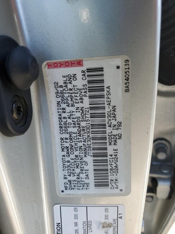 2003 Toyota Camry VIN JTDBE32K930157721 Copart auction photo, front end / rear end damage thumbnail 13