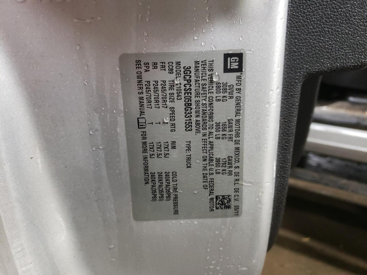2011 Chevrolet Silverado VIN 3GCPCSE05BG331553 Copart auction photo, front end damage thumbnail 13