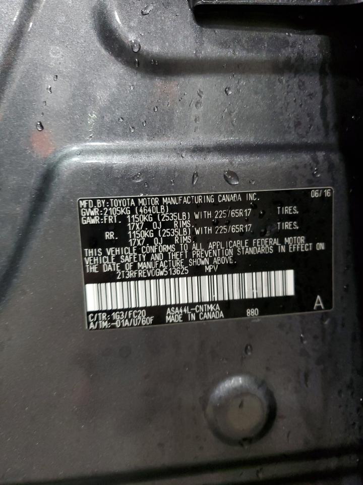2016 Toyota RAV 4 VIN 2T3RFREV0GW513625 Copart auction photo, rear end damage thumbnail 14