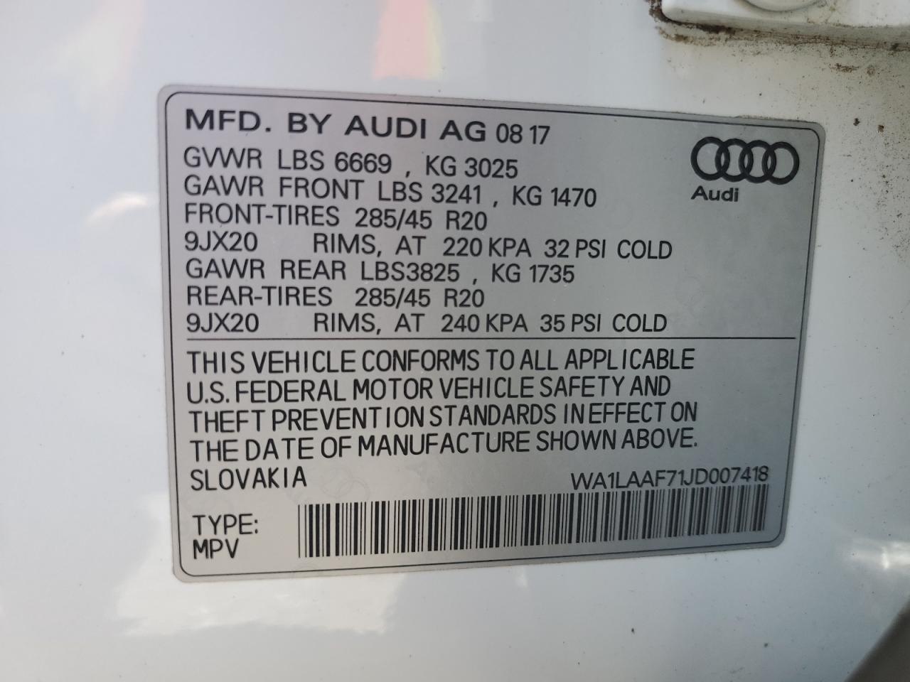 2018 Audi Q7 VIN WA1LAAF71JD007418 Copart auction photo, front end / rear end damage thumbnail 14