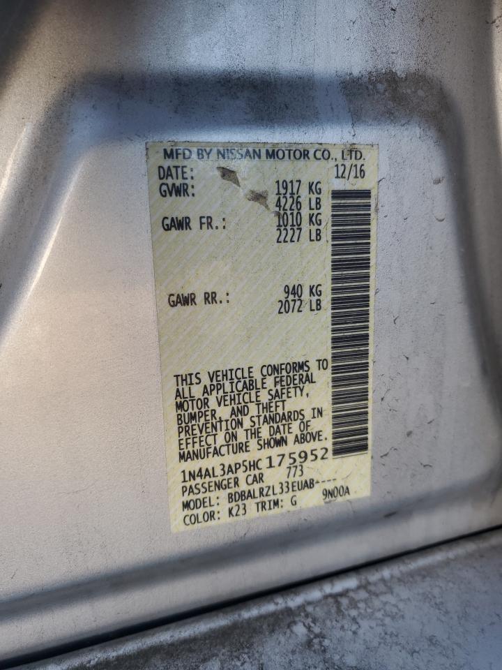 2017 Nissan Altima VIN 1N4AL3AP5HC175952 Copart auction photo, rear end damage thumbnail 12