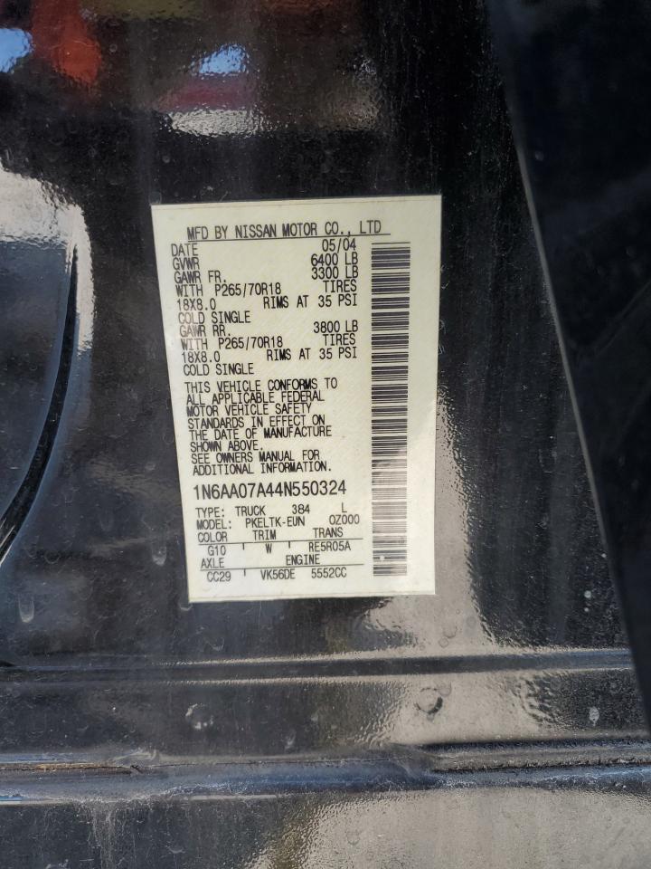 2004 Nissan Titan VIN 1N6AA07A44N550324 Copart auction photo, front end / undercarriage damage thumbnail 15