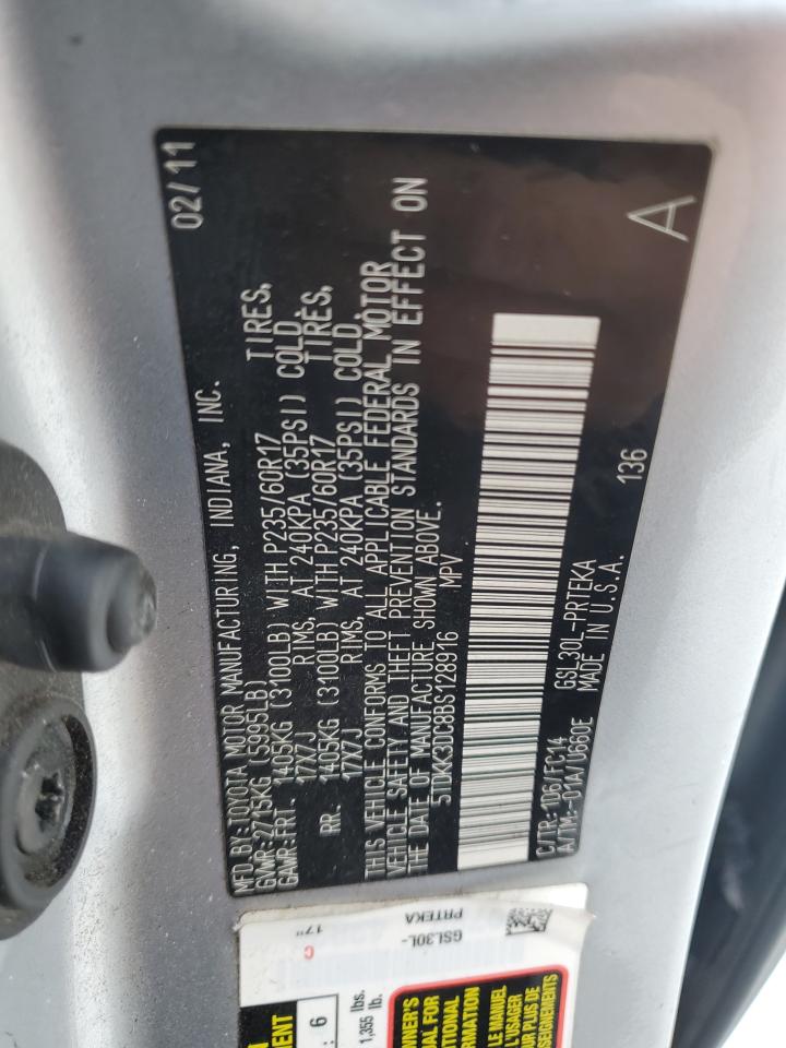 2011 Toyota Sienna VIN 5TDKK3DC8BS128916 Copart auction photo, rear end / front end damage thumbnail 13