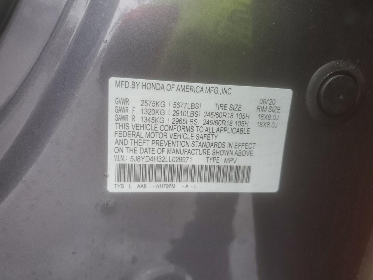 2020 Acura MDX VIN 5J8YD4H32LL029971 Copart auction photo, front end / rear end damage thumbnail 13