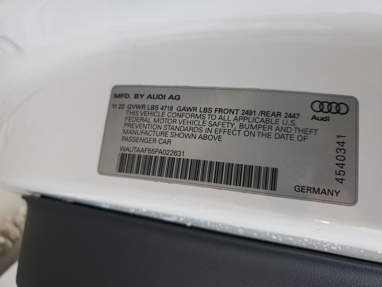 2023 Audi A5 VIN WAUTAAF55PA022631 Copart auction photo, front end / side damage thumbnail 13