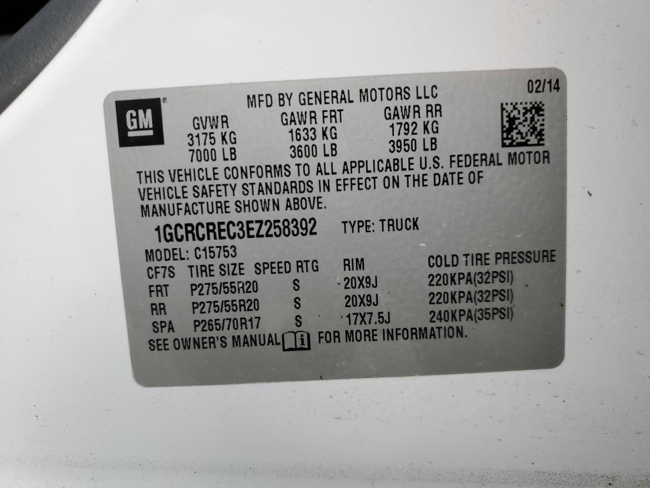 2014 Chevrolet Silverado VIN 1GCRCREC3EZ258392 Copart auction photo, side damage thumbnail 12
