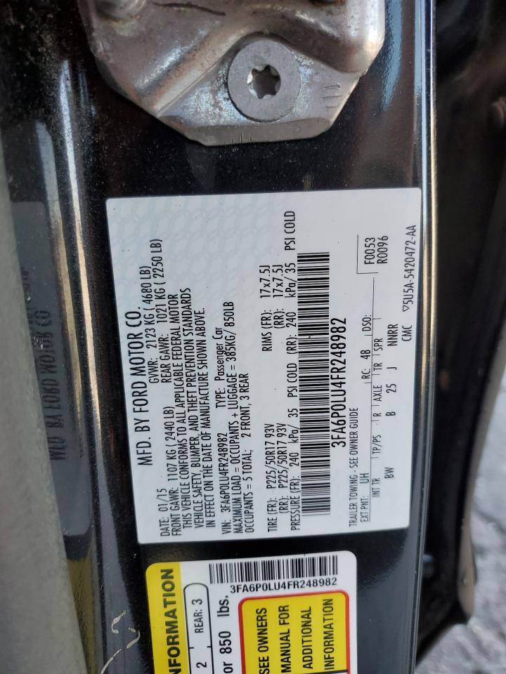 2015 Ford Fusion VIN 3FA6P0LU4FR248982 Copart auction photo, front end damage thumbnail 13