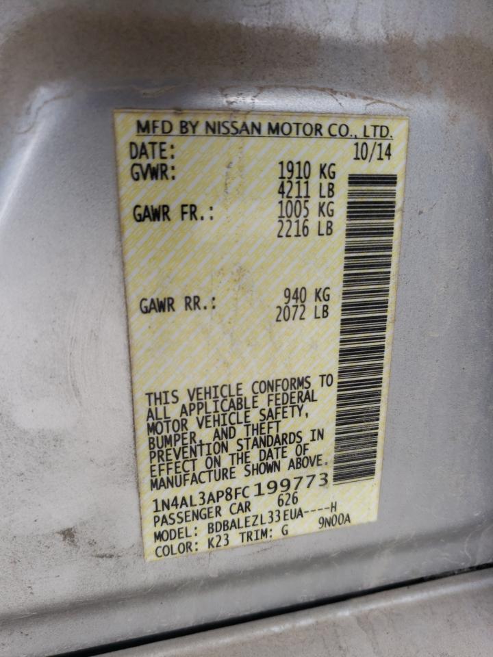 2015 Nissan Altima VIN 1N4AL3AP8FC199773 Copart auction photo, rear end / front end damage thumbnail 12