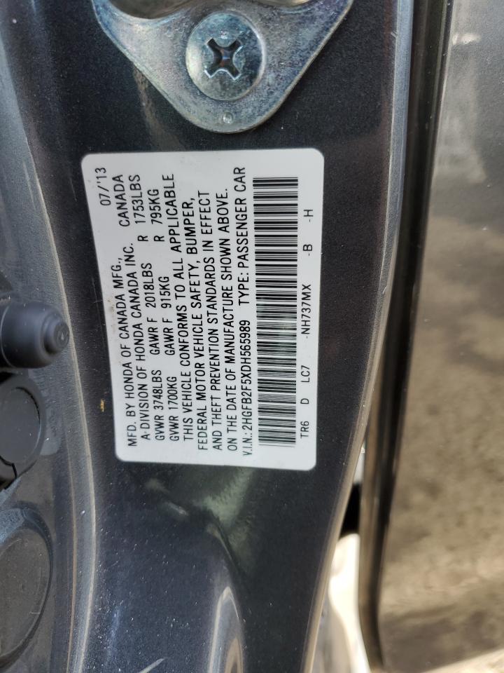 2013 Honda Civic VIN 2HGFB2F5XDH565989 Copart auction photo, front end damage thumbnail 13