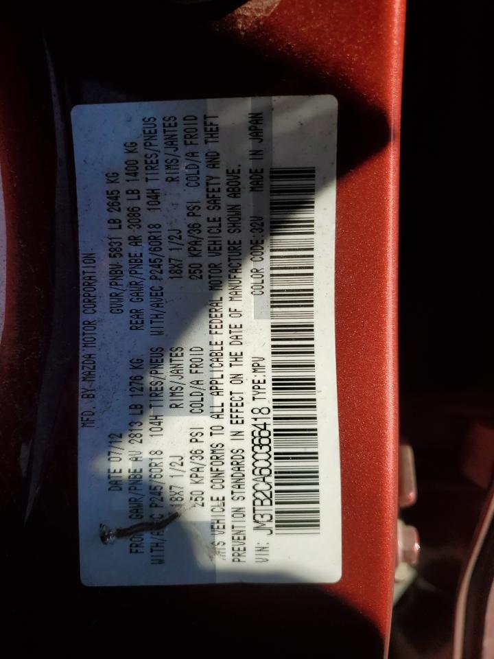 2012 Mazda CX-9 VIN JM3TB2CA6C0366418 Copart auction photo, front end / rear end damage thumbnail 13