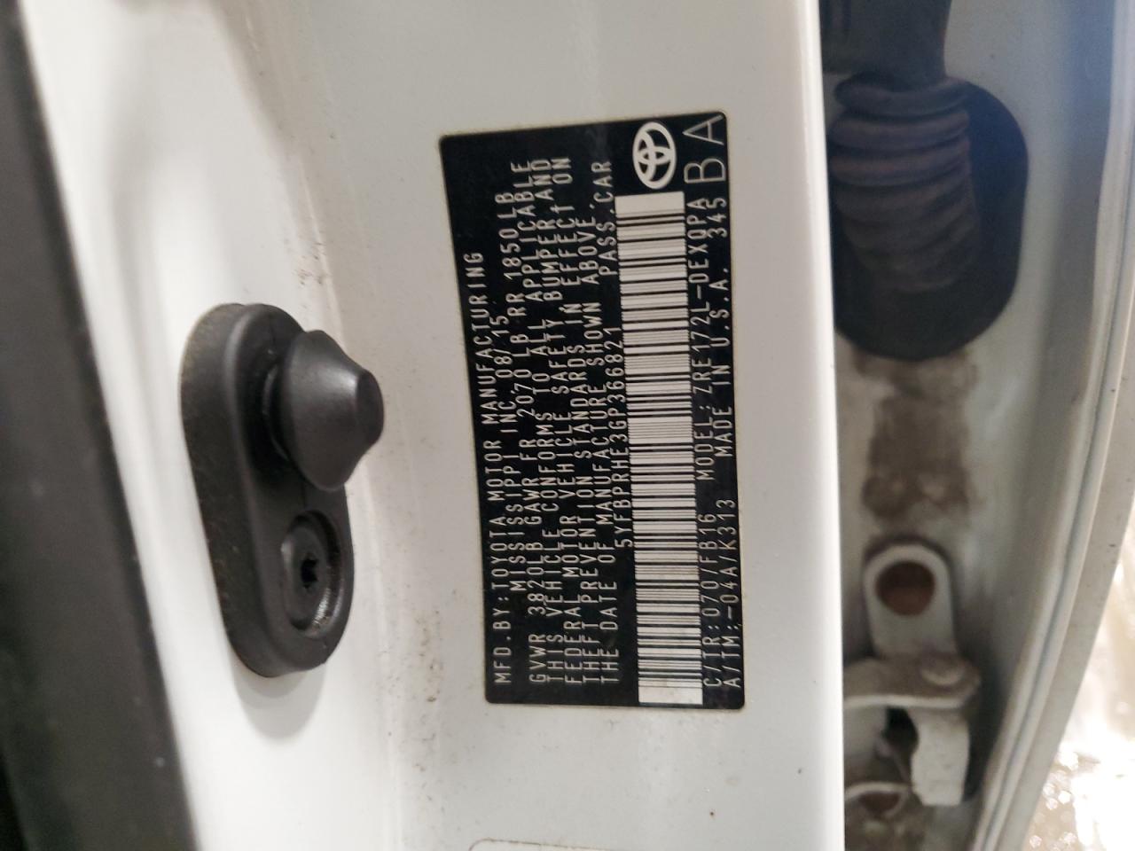 2016 Toyota Corolla VIN 5YFBPRHE3GP366821 Copart auction photo, front end damage thumbnail 12