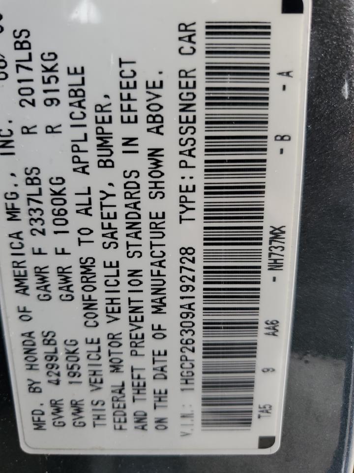 2009 Honda Accord VIN 1HGCP26309A192728 Copart auction photo, side damage thumbnail 12