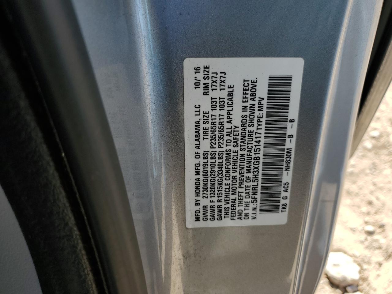 2016 Honda Odyssey VIN 5FNRL5H3XGB151417 Copart auction photo, rear end / minor dent/scratches damage thumbnail 14