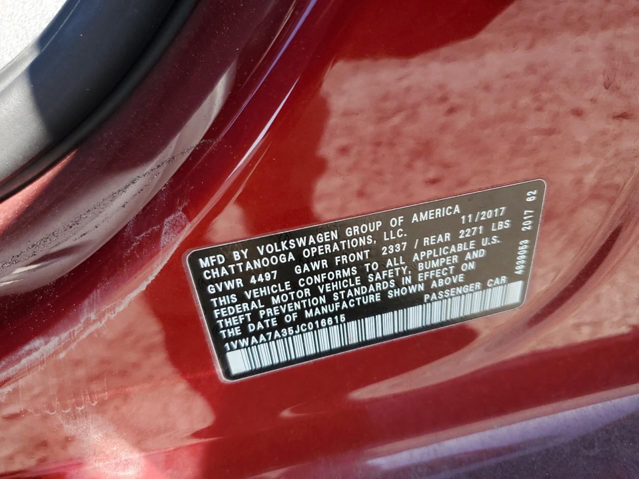 2018 Volkswagen Passat VIN 1VWAA7A35JC016615 Copart auction photo, side damage thumbnail 14