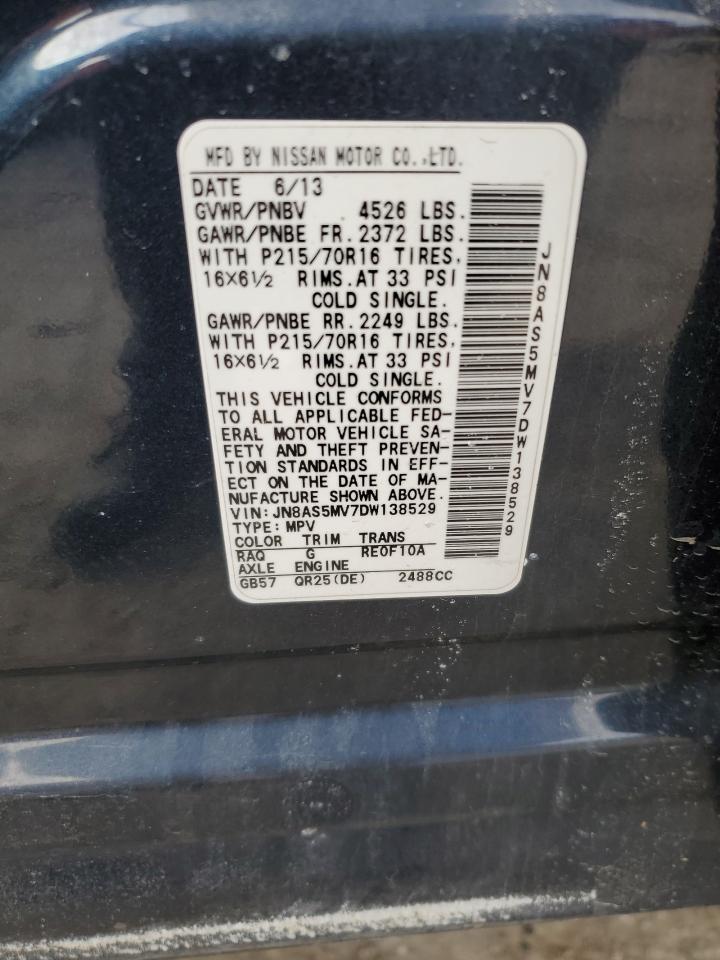 2013 Nissan Rogue VIN JN8AS5MV7DW138529 Copart auction photo, all over damage thumbnail 13
