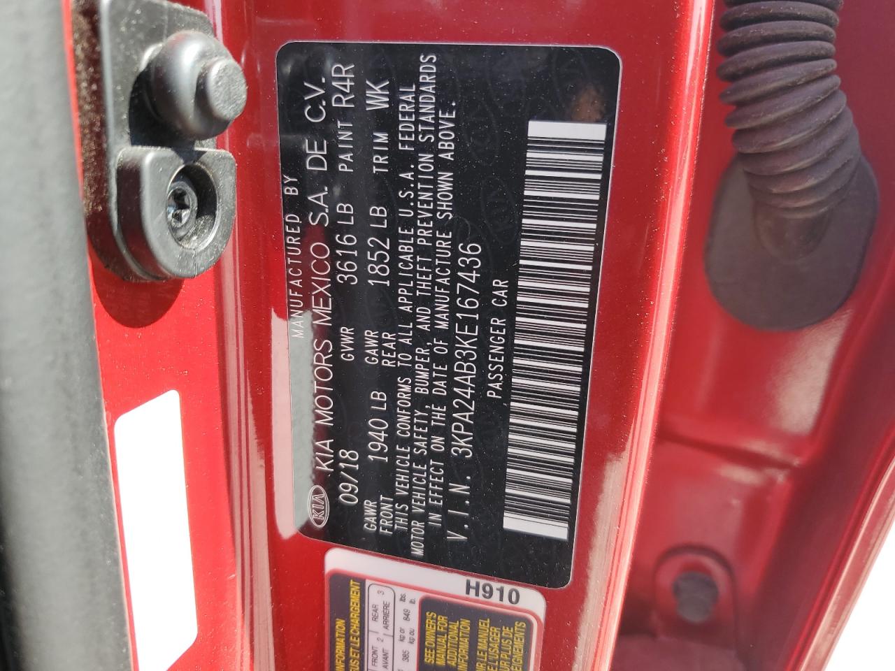 2019 KIA Rio VIN 3KPA24AB3KE167436 Copart auction photo, vandalism damage thumbnail 14