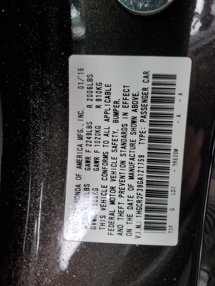 2016 Honda Accord VIN 1HGCR2F39GA121759 Copart auction photo, front end damage thumbnail 12