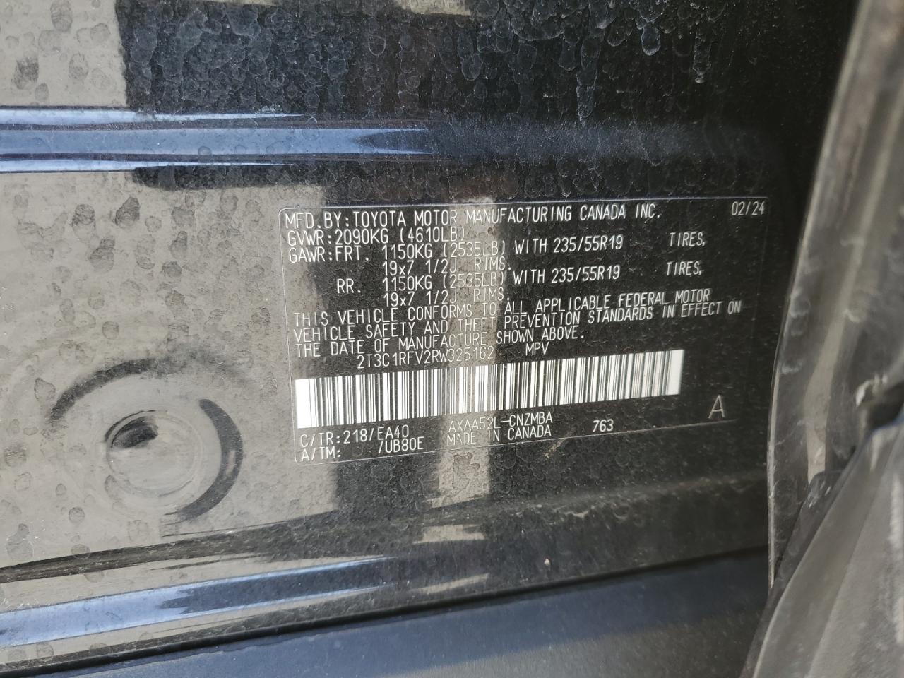 2024 Toyota RAV 4 VIN 2T3C1RFV2RW325162 Copart auction photo, side / front end damage thumbnail 15