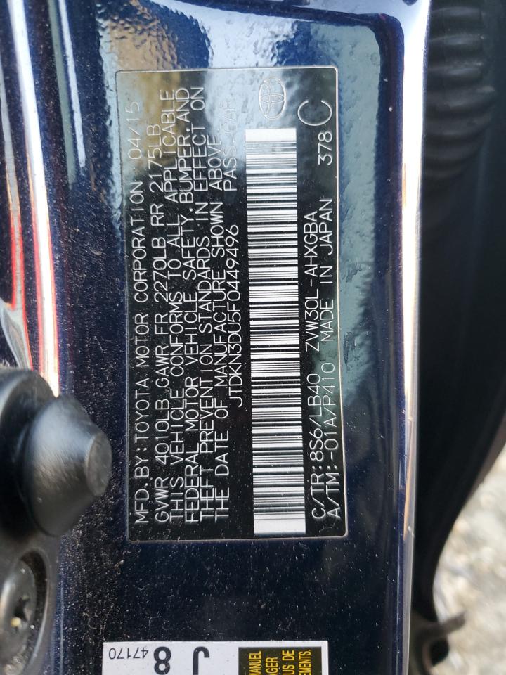 2015 Toyota Prius VIN JTDKN3DU5F0449496 Copart auction photo, all over damage thumbnail 12