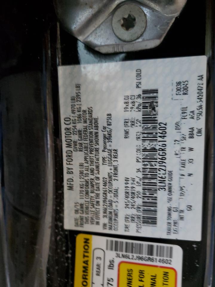 2016 Lincoln MKZ VIN 3LN6L2J96GR614602 Copart auction photo, front end / side damage thumbnail 12