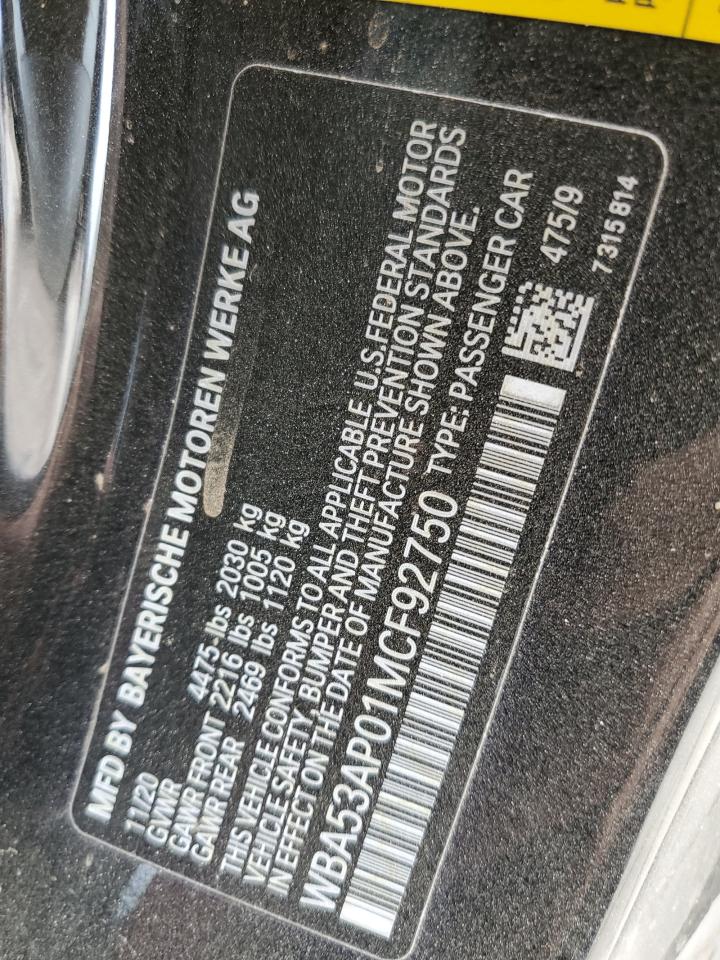 2021 BMW 4er VIN WBA53AP01MCF92750 Copart auction photo, front end / side damage thumbnail 12