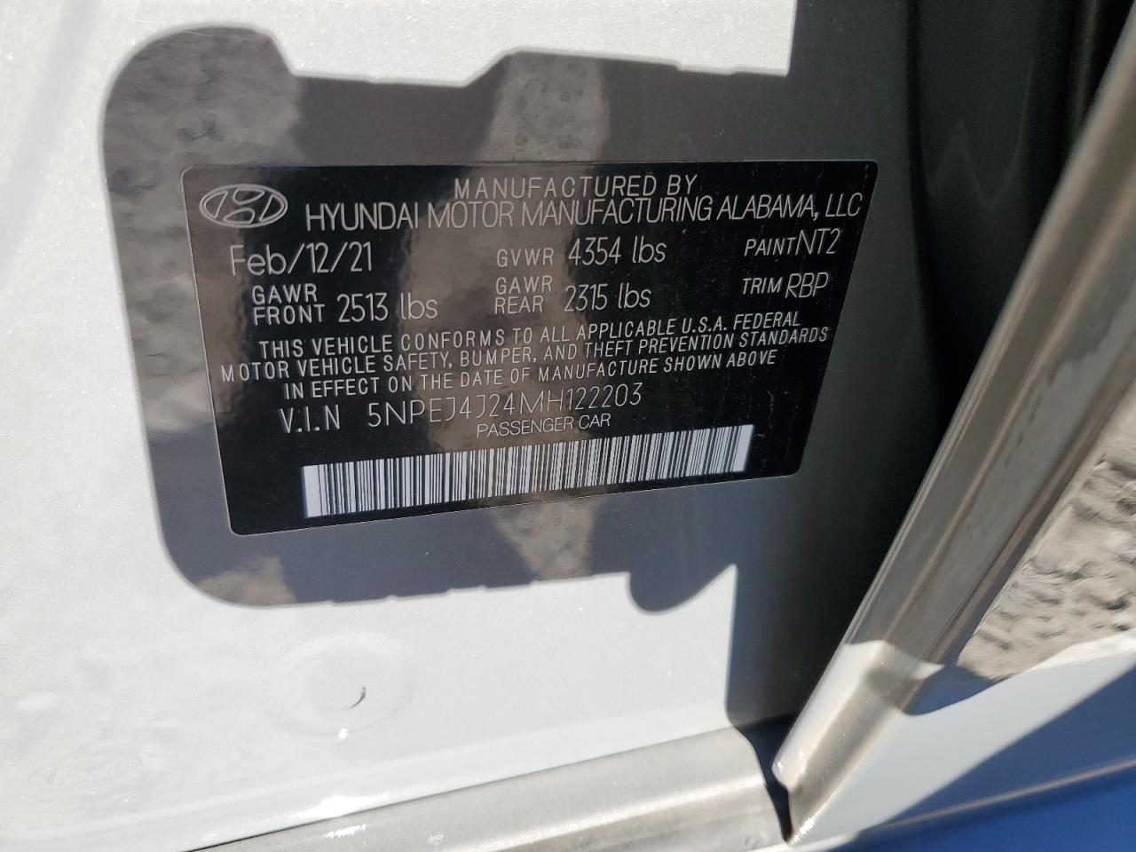2021 Hyundai Sonata VIN 5NPEJ4J24MH122203 Copart auction photo, all over damage thumbnail 12