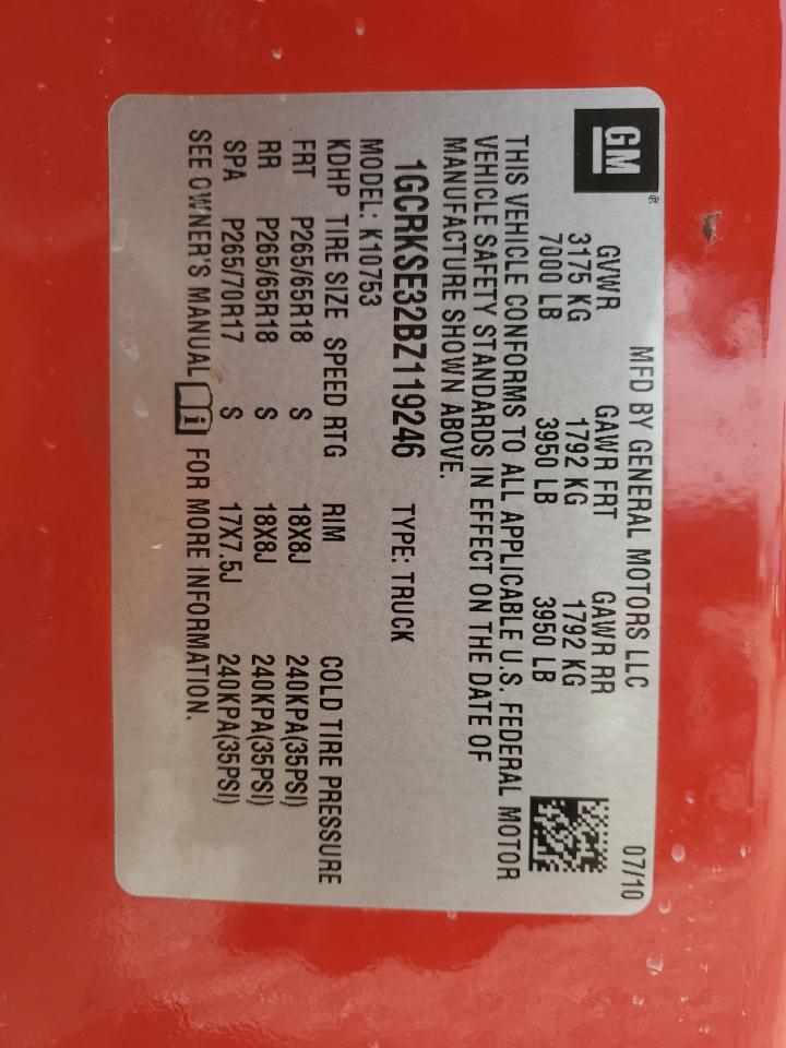2011 Chevrolet Silverado VIN 1GCRKSE32BZ119246 Copart auction photo, front end / side damage thumbnail 12