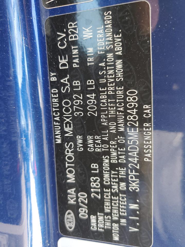 2021 KIA Forte VIN 3KPF24AD5ME284980 Copart auction photo, front end damage thumbnail 14