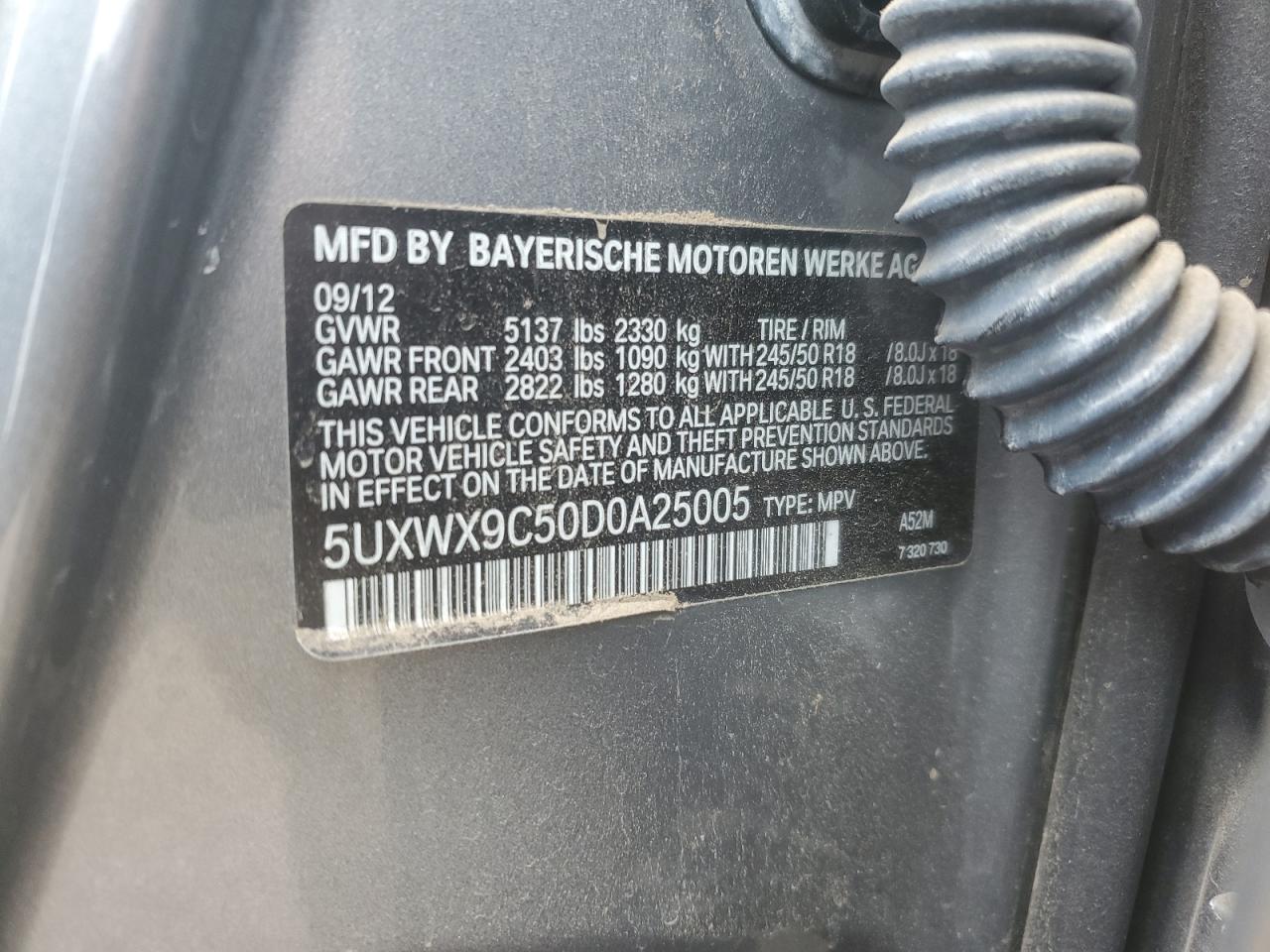 2013 BMW X3 VIN 5UXWX9C50D0A25005 Copart auction photo, front end / minor dent/scratches damage thumbnail 14