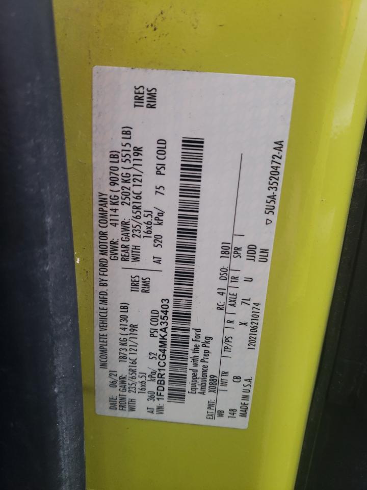 2021 Ford Transit VIN 1FDBR1CG4MKA35403 Copart auction photo, burn damage thumbnail 13