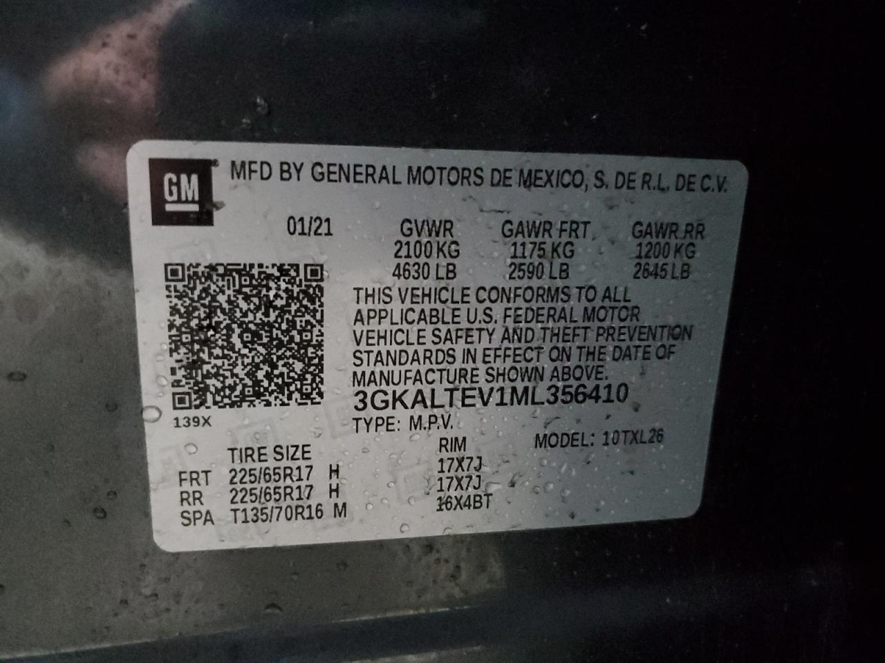 2021 GMC Terrain VIN 3GKALTEV1ML356410 Copart auction photo, front end damage thumbnail 14