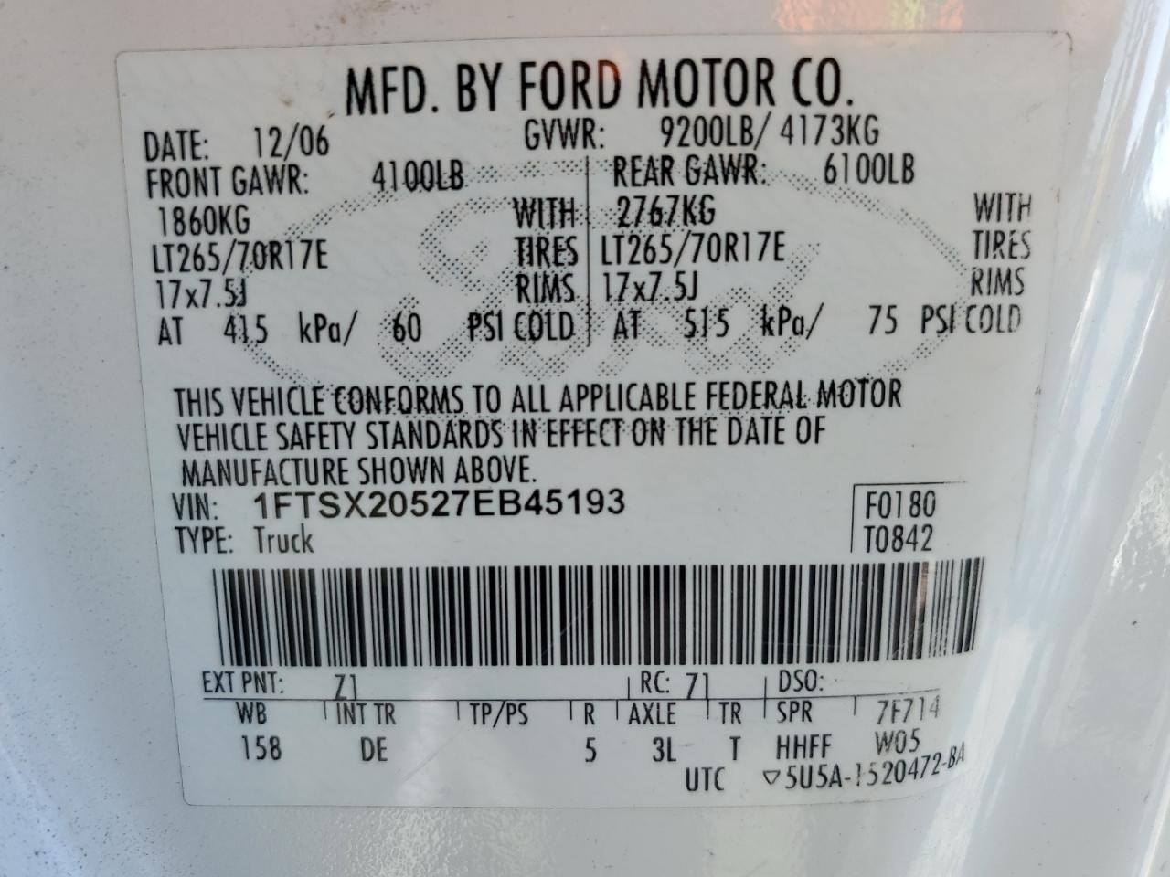 2007 Ford F250 VIN 1FTSX20527EB45193 Copart auction photo, minor dent/scratches damage thumbnail 12