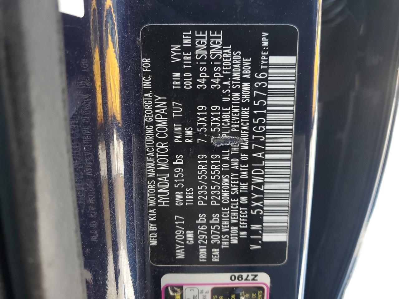 2018 Hyundai Santa Fe VIN 5XYZWDLA7JG515736 Copart auction photo, all over / undercarriage damage thumbnail 13