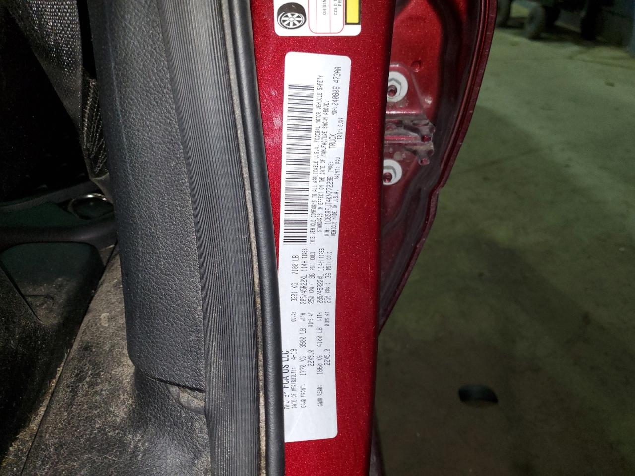 2019 RAM 1500 VIN 1C6SRFJT4KN772296 Copart auction photo, rear end damage thumbnail 12