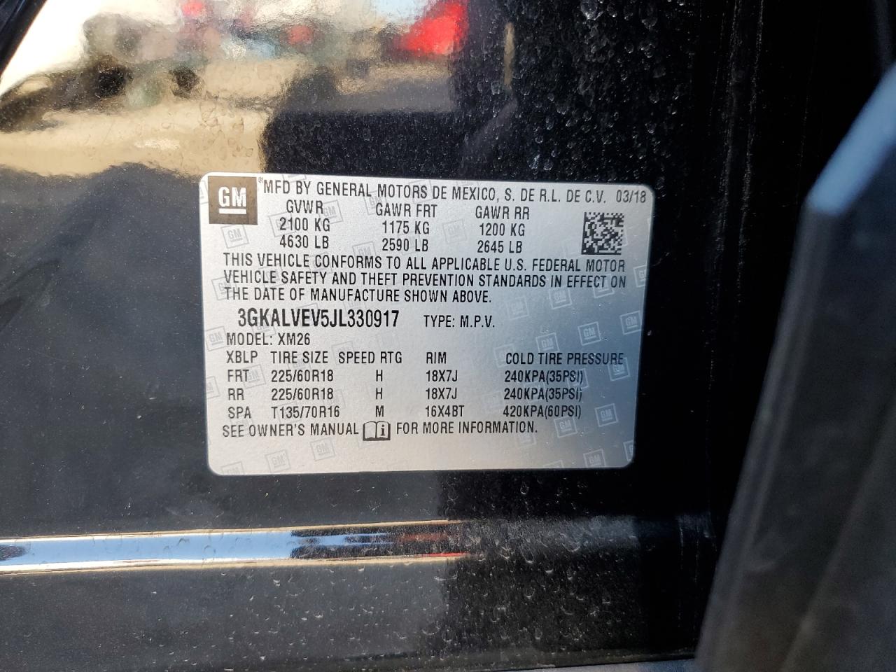 2018 GMC Terrain VIN 3GKALVEV5JL330917 Copart auction photo, front end damage thumbnail 13